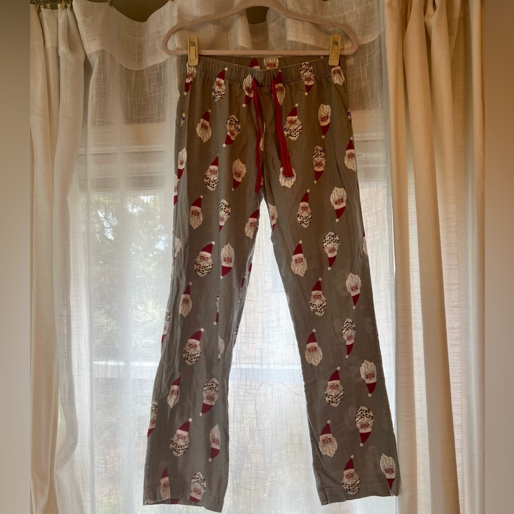 Santa Face Christmas Printed PJ Cotton Drawstring Pants Grey Red